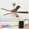 thumbnail image 1 of Parrot Uncle 52" Farmhouse Gold RGB LED Smart Ceiling Fan with Remote Control, Double-Sided Blades, 1 of 20