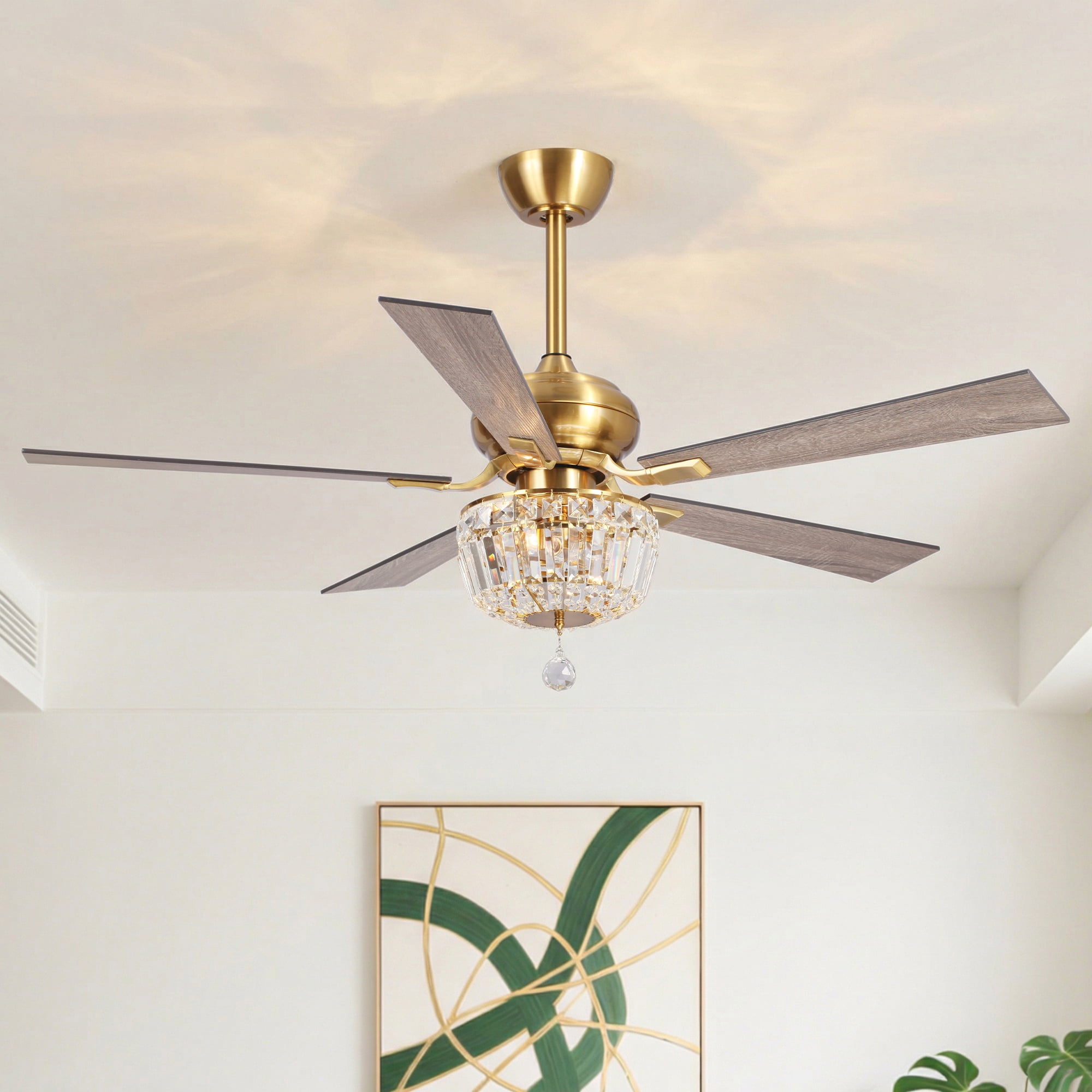Parrot Uncle 52-Inch Modern Crystal Chandelier Ceiling Fan with Remote Control