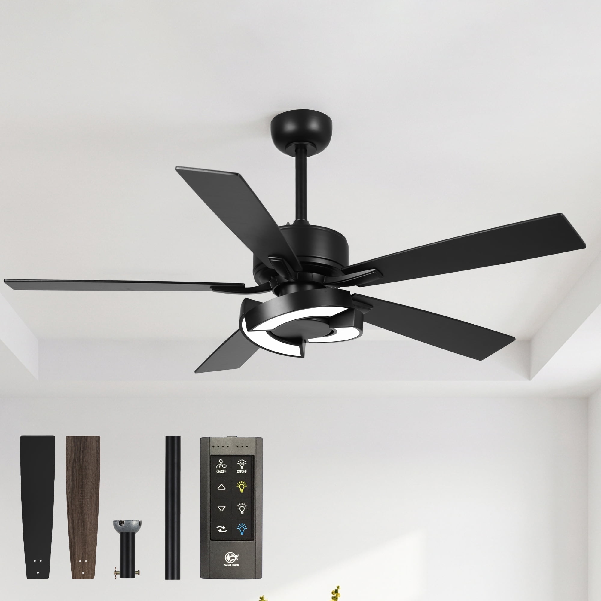 Parrot Uncle 52" Modern Dimmable LED Chandelier Ceiling Fan with Remote, Double-sided Blades, 3CCT, 6 Speeds, Reversible DC Motor