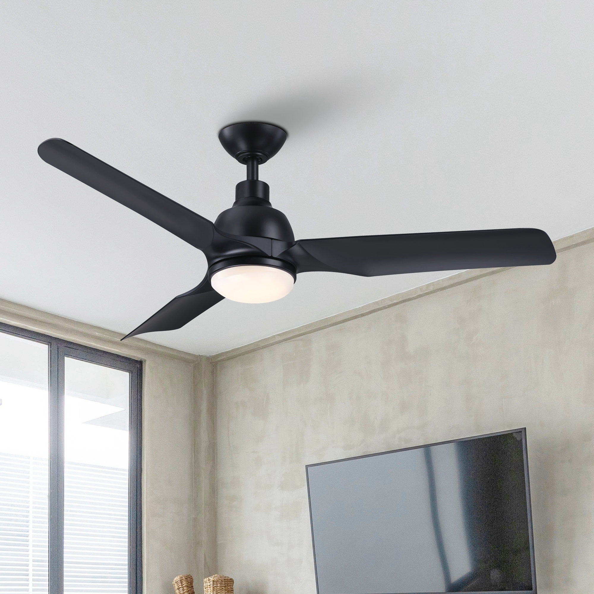 52" Matte Black Modern LED Ceiling Fan with Remote