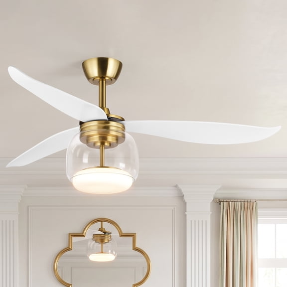 Parrot Uncle 52" Modern Propeller 3CCT LED Ceiling Fan with Remote and Light, 3-Blade Gold Ceiling Fan with Glass Shade