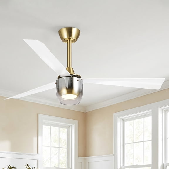 Parrot Uncle 52" Modern Smoked Gradient Glass LED Ceiling Fan with Light and Remote, Gold 3CCT Dimmable Ceiling Fan for Master Bedroom Luxury Dining Room
