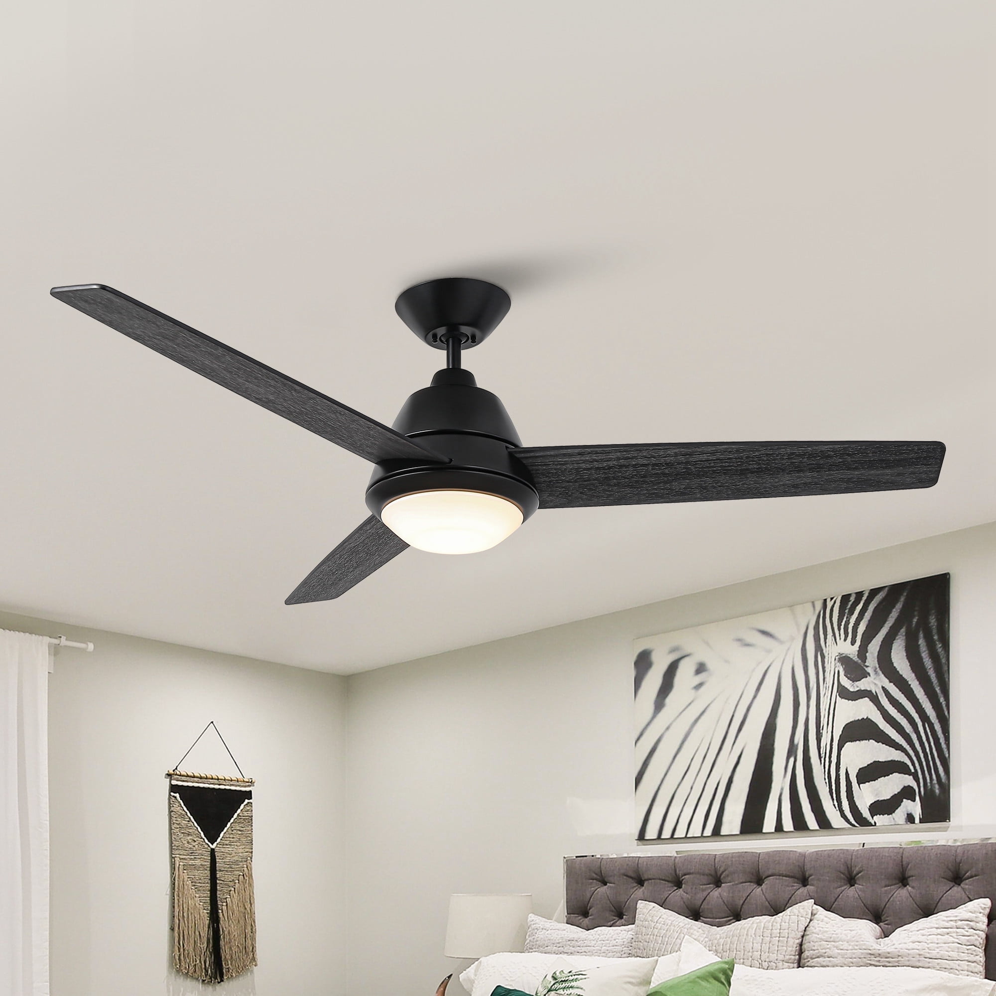 52" Matte Black Modern LED Ceiling Fan with Remote