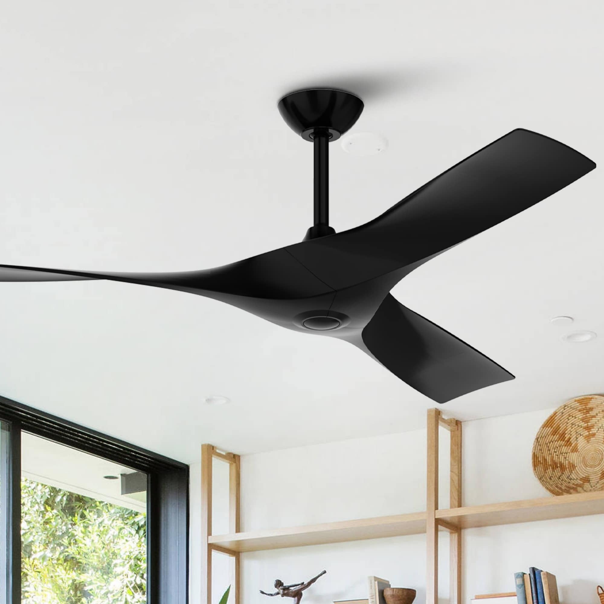 52-Inch Black Modern ABS 3-Blade Ceiling Fan with Remote