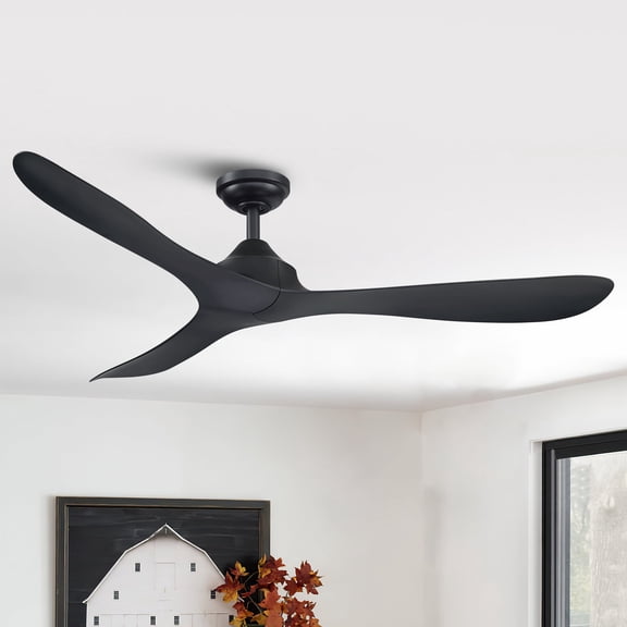 Parrot Uncle 56" Modern Black  Propeller Ceiling Fan without Light, Indoor Ceiling Fan with Remote Control