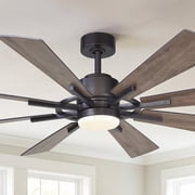 Parrot Uncle 60 Farmhouse Windmill LED Ceiling Fan with Lights and Remote, 8-Blade Reversible Rustic Large Ceiling Fan for Living Room, Bronze