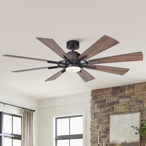 Parrot Uncle 60" Farmhouse Bronze Windmill LED Ceiling Fan with Light and Remote, Large Indoor Ceiling Fans with Light