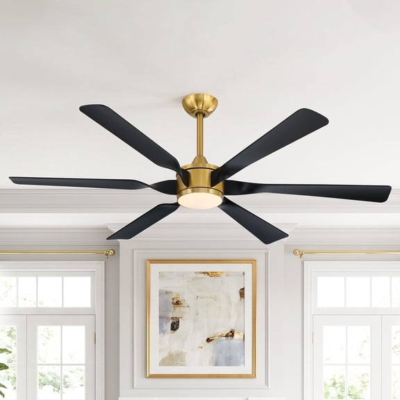 Parrot Uncle 60" Modern Large 3CCT Dimmable LED Ceiling Fan with Remote and Light, 6-Blade Windmill Ceiling Fan for Great Room