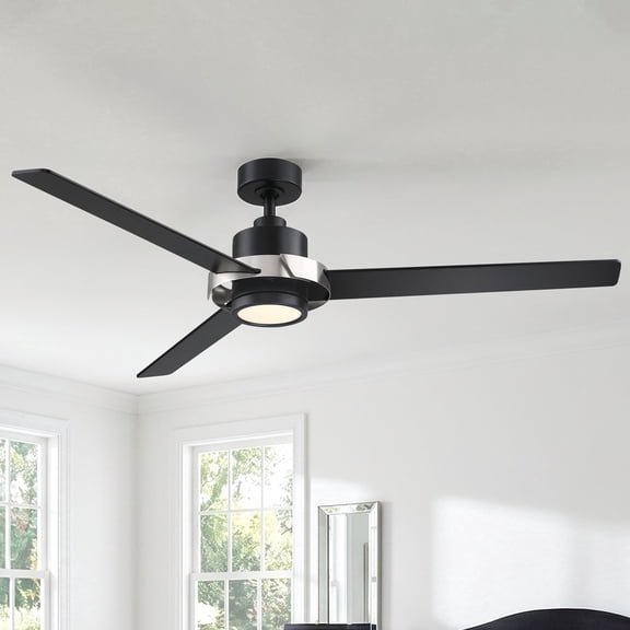 Parrot Uncle 60" Modern Large Propeller LED Ceiling Fan with Light and Remote, White 3-Blade DC Motor Ceiling Fan for Living Room Patio