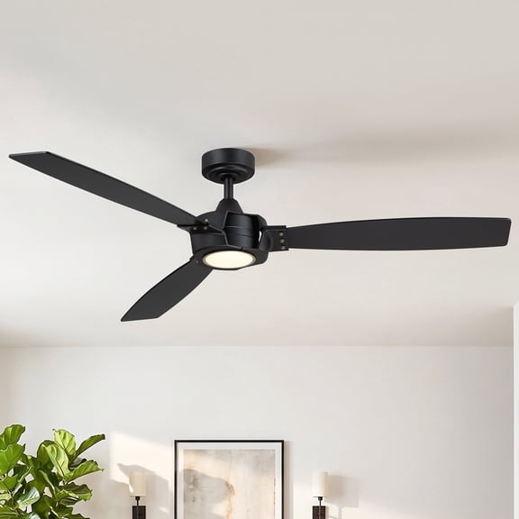Parrot Uncle 60" Modern Matte Black Propeller Large Ceiling Fan with Light, 3-CCT Dimmable LED, Quiet DC Motor for Living Room