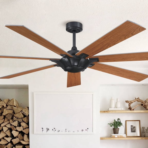 Parrot Uncle 72" Black Ceiling Fan with Remote Control, Windmill Ceiling Fan without Light, Gray/Cherry