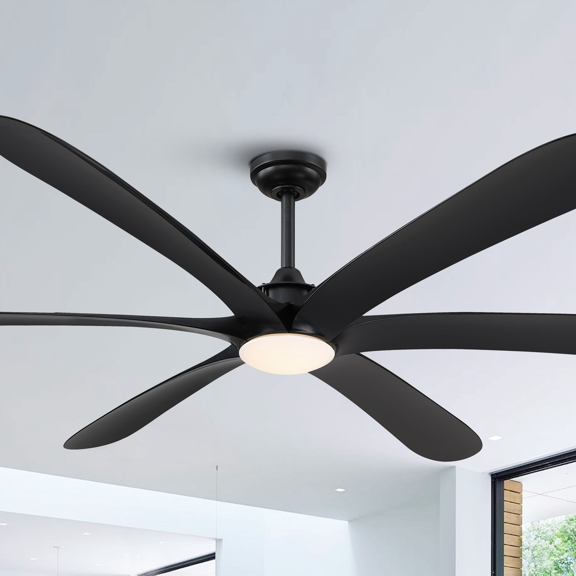 72-Inch Matte Black 6-Blade Ceiling Fan with LED Light and Remote