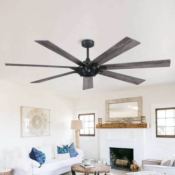 Parrot Uncle 72" Wooden 7-Blade Large Outdoor Industrial DC Ceiling Fan with Remote Black with Cherry/ Antique Grey Blades N/A Matte