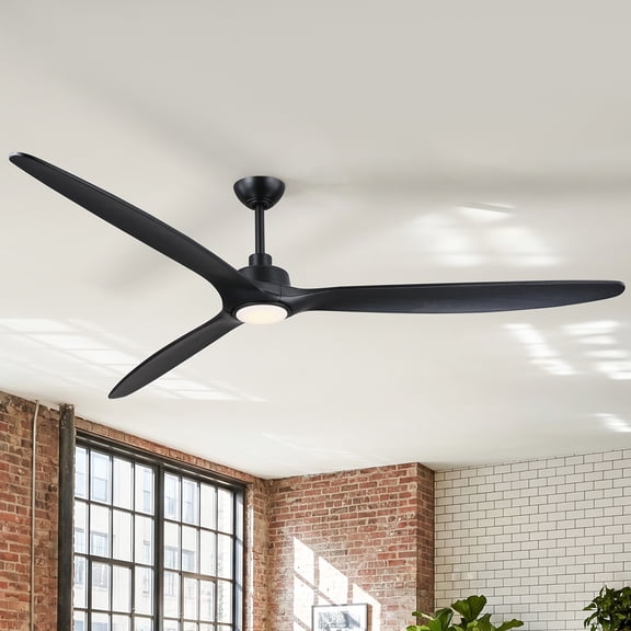 Parrot Uncle 80" Solid Wood Large LED Ceiling Fan with Light and Remote, Matte Black Propeller Ceiling Fan for Living Room Luxury Dining Room