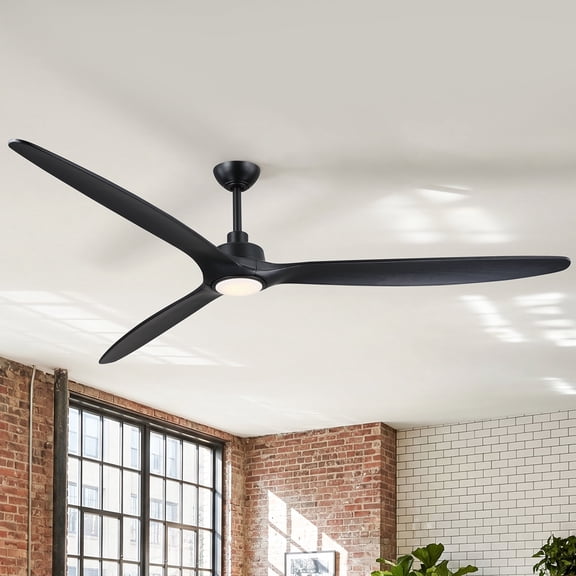 Parrot Uncle 80" Solid Wood Large LED Ceiling Fan with Light and Remote, Matte Black Propeller Ceiling Fan for Living Room Luxury Dining Room