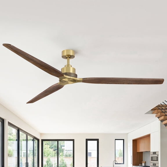 Parrot Uncle 84" Gold Propeller Solid Wood Ceiling Fan No Light with Remote, 6-Speed Reversible DC Motor Large Ceiling Fan for Living Room Commercial Space