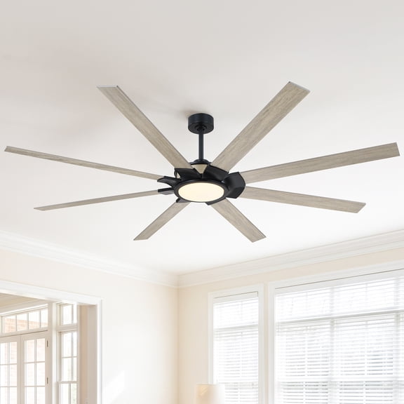 Parrot Uncle 84" Windmill 3CCT Dimmable LED Ceiling Fan with Light and Remote Control, Industrial Light Gray Wood Blades Large Ceiling Fan for Great Room