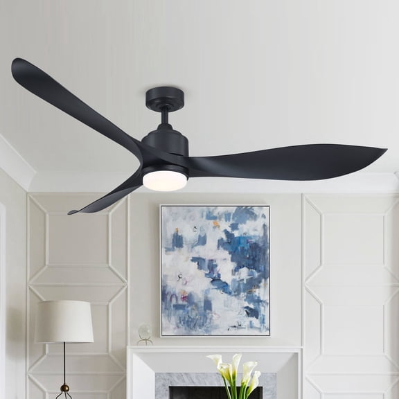 Parrot Uncle 66 Inch Black Modern Propeller LED Ceiling Fan with Light and Remote for Living Rooms
