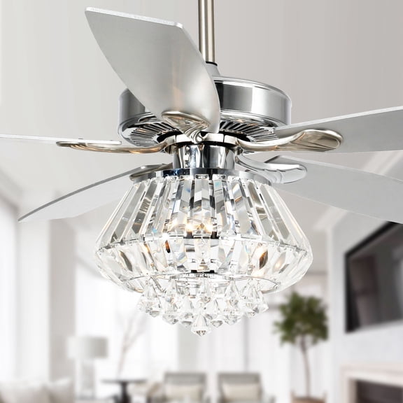 Parrot Uncle 52" Modern Luxury Crystal Ceiling Fan with Light, Polished Chrome Fandelier with Remote Control, Reversible Quiet Motor for Living Room Bedroom