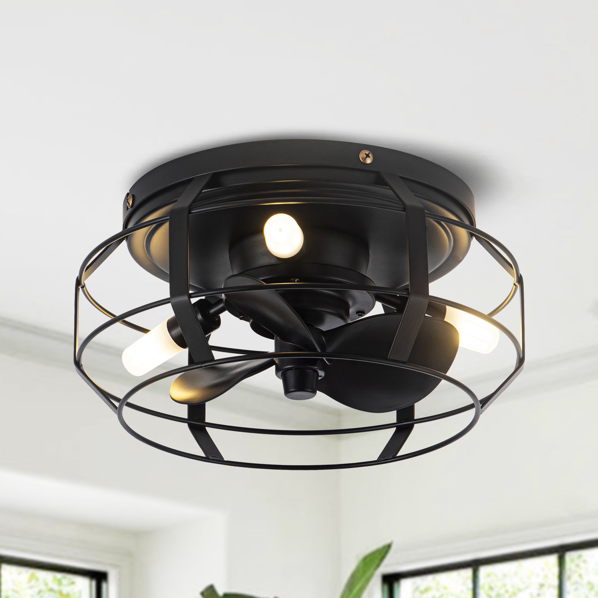 Parrot Uncle Ceiling Fan with Lights and Remote 12 inch Small Black Ceiling fan with 3 Blades and 3 Lights, Included 3 Bulbs