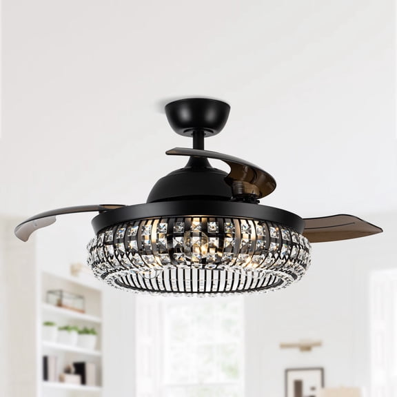 Parrot Uncle Ceiling Fan with Lights and Remote 42 inch Modern Crystal Ceiling Fan with Light 3 Bulbs Not Included, Black
