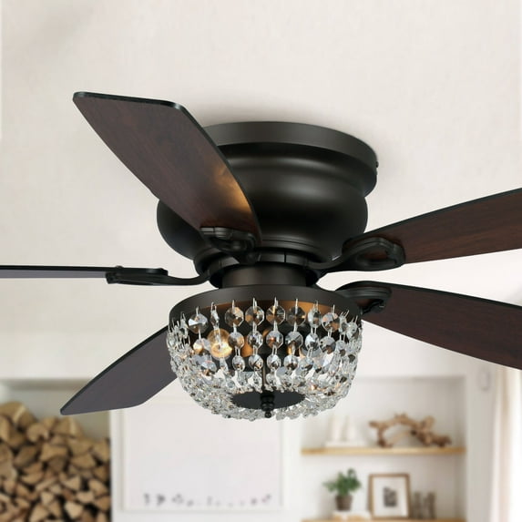 Parrot Uncle Modern 48 inch Bronze Flush Mount Ceiling Fan with Lights and Remote, Chandelier Ceiling Fan