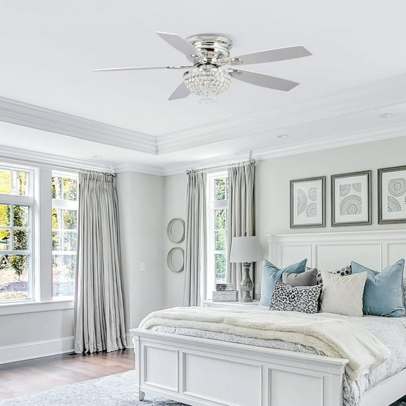 Parrot Uncle Ceiling Fans with Lights 52 Inch Remote Low Profile Ceiling Fan with Light for Bedroom