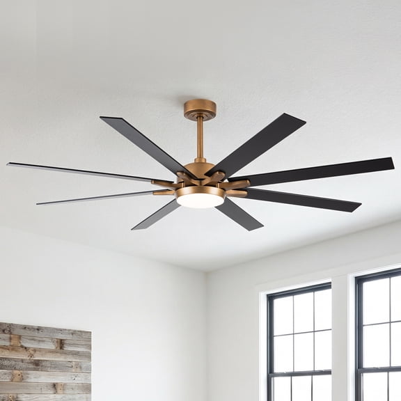 Parrot Uncle 65-Inch Windmill Ceiling Fan with LED Lights and Remote, Antique Gold and Black