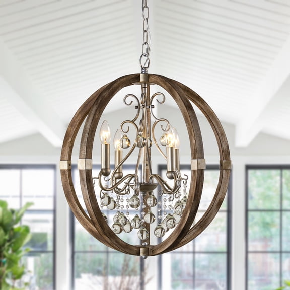 Parrot Uncle 22" Chandelier Lights Rustic Wooden Ceiling Light Fixtures for Dining Room, Kitchen Island, Hallway, 4-Light