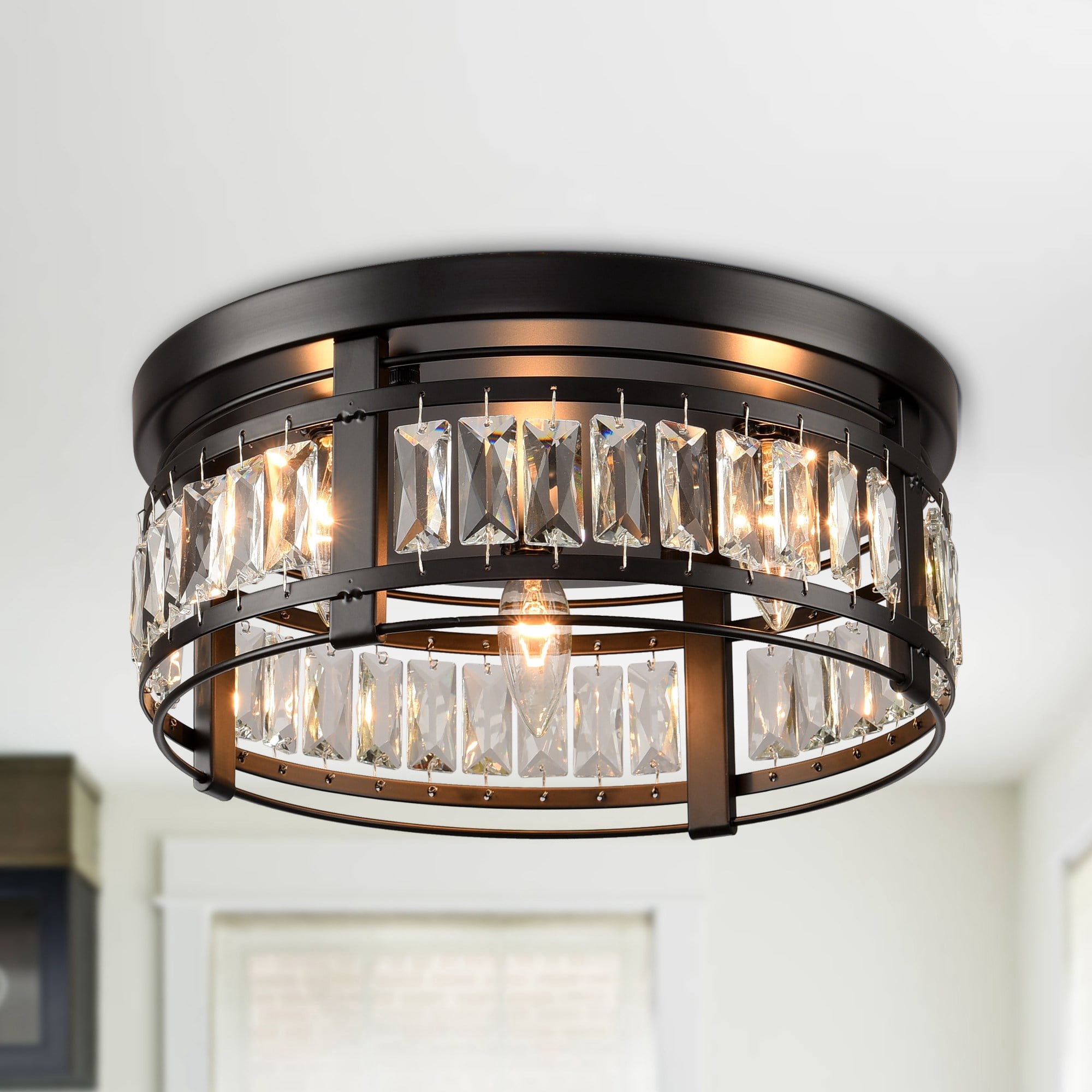 Parrot Uncle 13" Modern Industrial Flush Mount Ceiling Light Fixtures Black Hallway Light Fixture Ceiling Lamp for Kitchen, Dining Room, Foyer