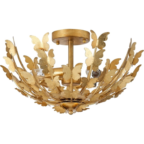 Parrot Uncle Gold Chandeliers for Dining Room, 17"  Semi Flush Mount Chandelier Ceiling Light Fixture with 4 Sockets for Kitchen Bedroom Living Room Hallway Entryway Foyer