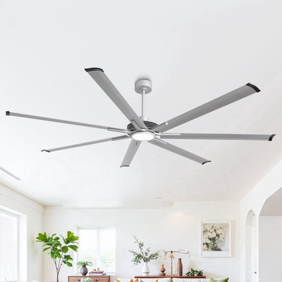 Parrot Uncle Industrial 100" Silver HVLS Ceiling Fan with LED Lights and Remote Control