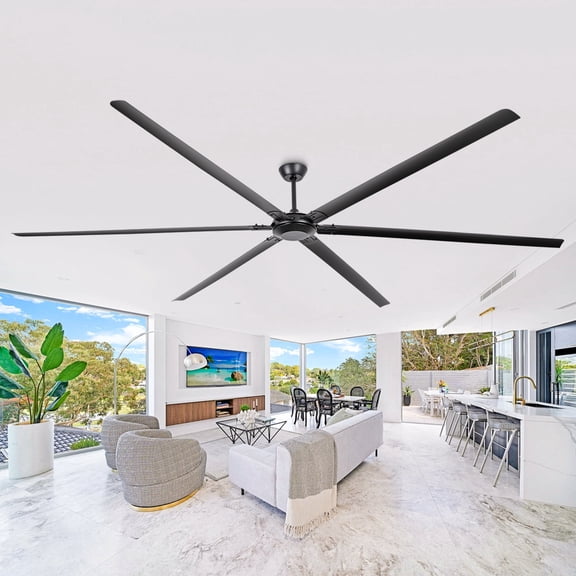 Parrot Uncle 120" Huge Ceiling Fan without Light, Matte Black Aluminum Blades, 6-Speed Reversible DC Motor Commercial Fan for High Ceiling Warehouse Shop Garage and Living Room