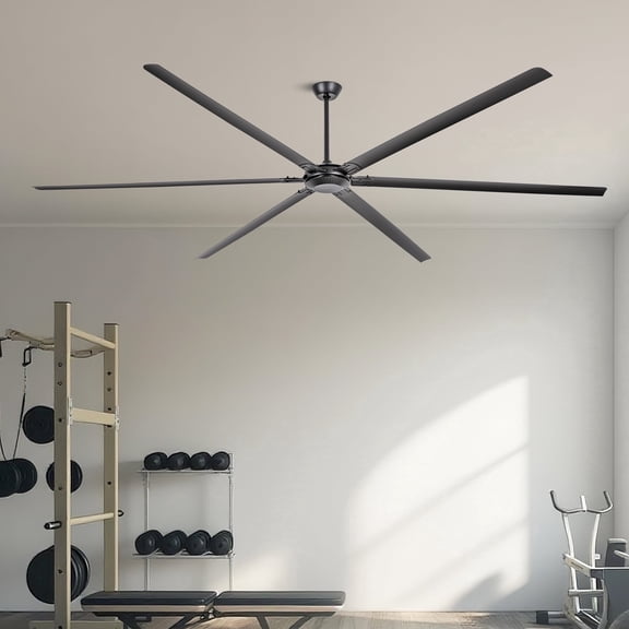 Parrot Uncle Industrial 120" Black Aluminum 6-Blade HVLS Ceiling Fan with Remote Control, Large Ceiling Fan without Light