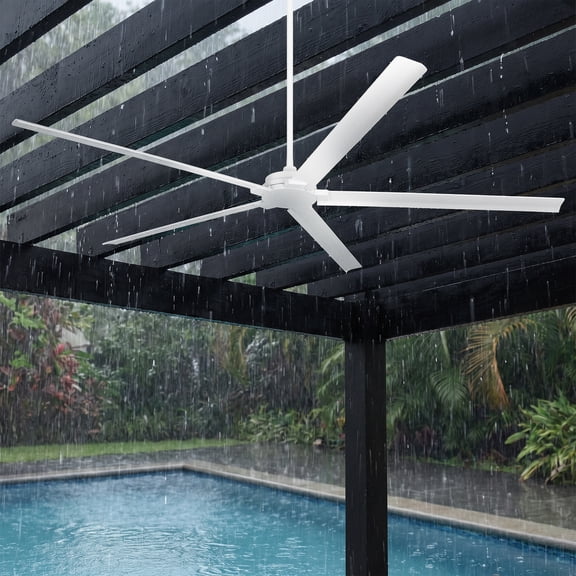 Parrot Uncle 72" Industrial Outdoor IPX4 Waterproof White Aluminum Windmill Ceiling Fan with Remote Control, Ceiling Fan without Light
