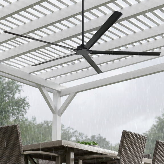 Parrot Uncle 84" Industrial Outdoor IPX4 Waterproof Black Aluminum Windmill Ceiling Fan with Remote Control, Ceiling Fan without Light