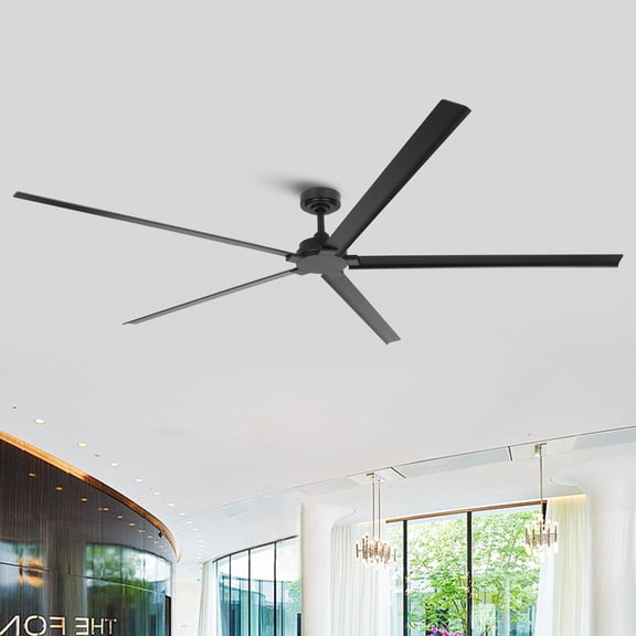 Parrot Uncle 84" Industrial Outdoor IPX4 Waterproof Black Aluminum Windmill Ceiling Fan with Remote Control, Ceiling Fan without Light
