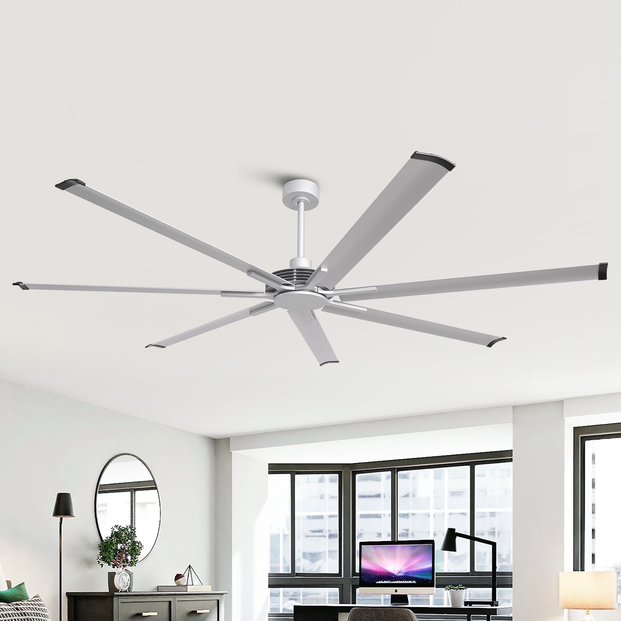 Parrot Uncle Industrial 84" Silver HVLS Ceiling Fan without Light, Large Ceiling Fan with Remote Control