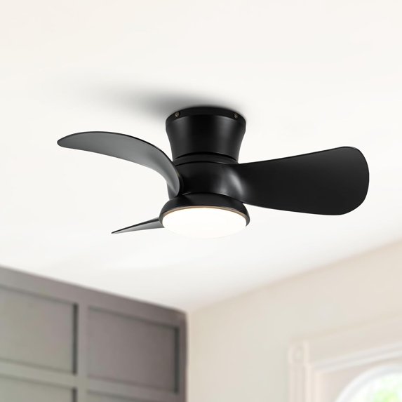 Parrot Uncle Low Profile Ceiling Fans with Remote Control, 30" Quiet Ceiling Fan with LED Light for Bedroom Patio,Dimmable, Reversible DC Motor