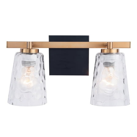 Modern 2-Light Gold Vanity Light with Glass Shade