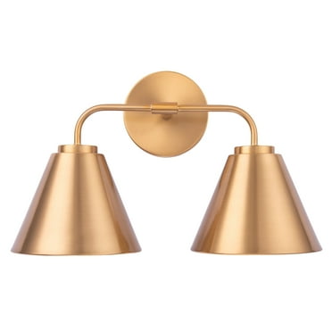 Modern 2-Light Gold Vanity Light with Glass Shade