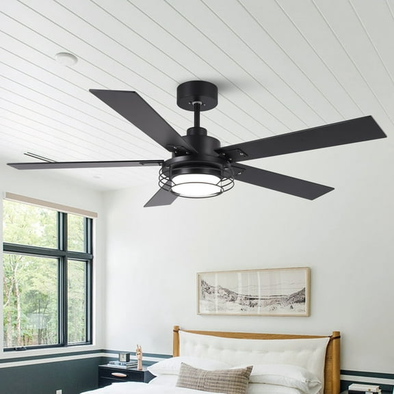 Parrot Uncle Modern 52" 5-Blade Black LED Ceiling Fan, Living Room Ceiling Fan