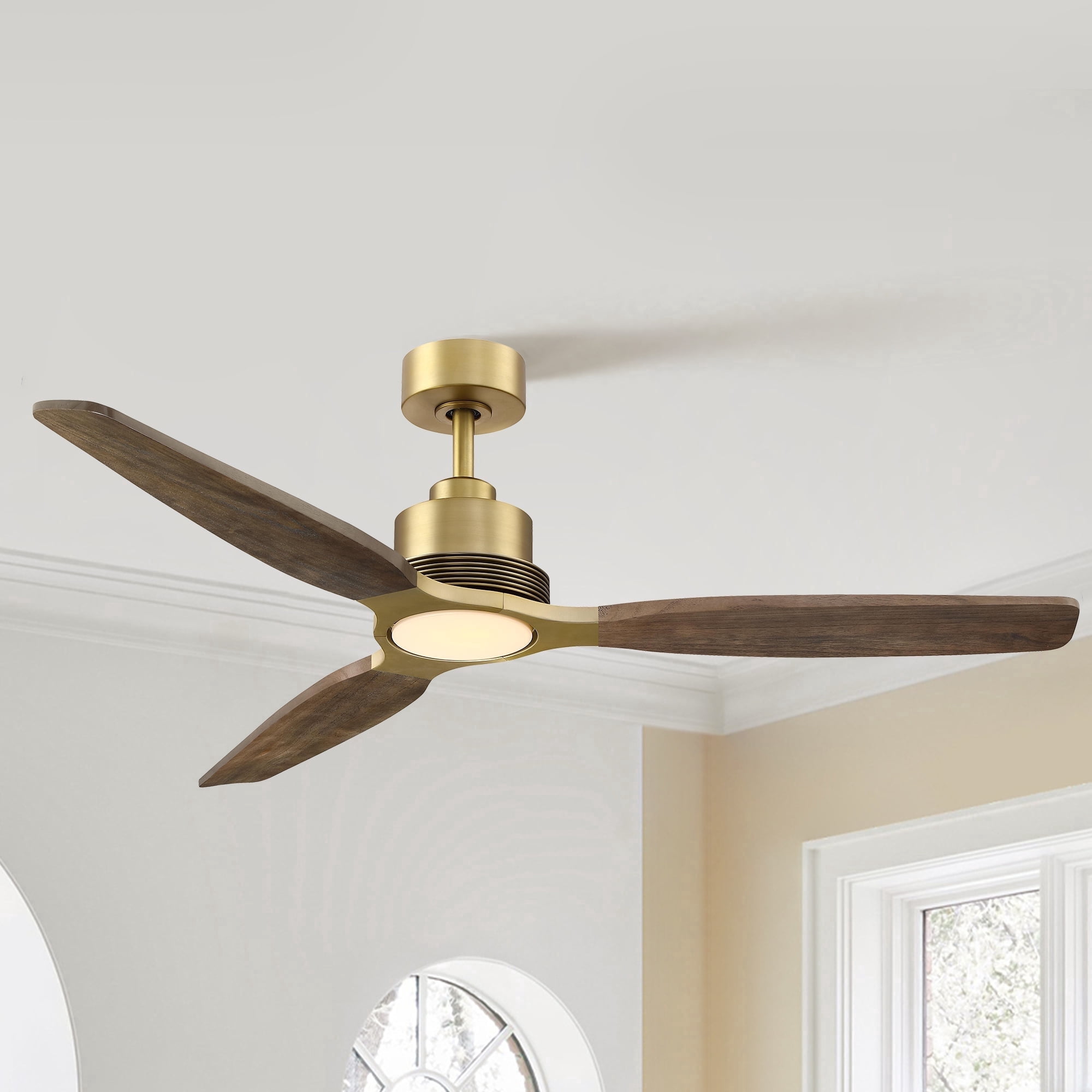 Parrot Uncle Modern 56" Brass Solid Wood Propeller LED Ceiling Fan with Remote Control, DC Motor, Living Room Ceiling Fan