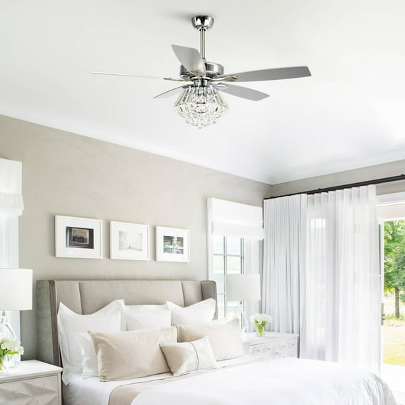 Parrot Uncle Modern Chrome 52-inch Crystal Chandelier Ceiling Fan with Remote 40 Chrome Chrome Painted