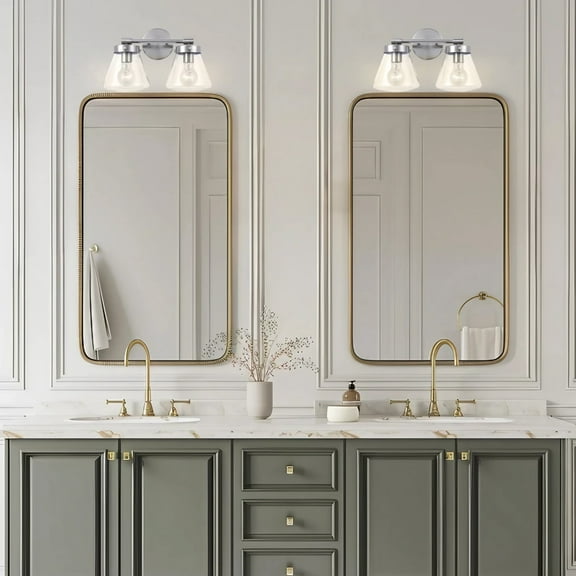 Modern Farmhouse 2-Light Nickel Vanity Light with Glass Shade