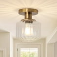 thumbnail image 1 of Parrot Uncle Modern Gold 1-Light Semi-Flush Mount Light with Clear Ribbed Glass Shade, Dimmable, 1 of 13