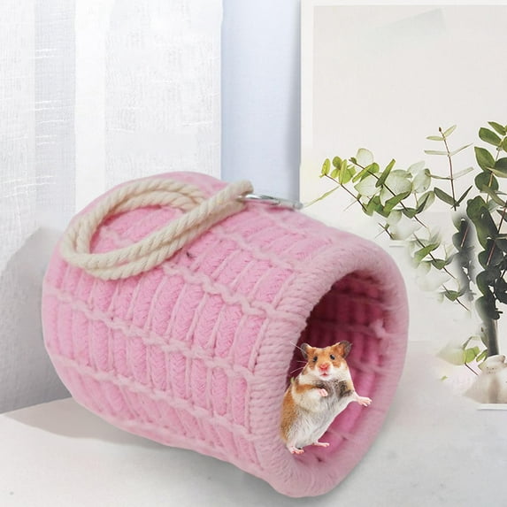Parrot Warm Nest House Hanging Cotton Thick Cage Cave Hammock Bed Budgie Shed Hut for Parakeet Rats Lovebird Bird Hammock - Pink lanyard