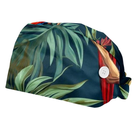 Parrot Working Cap with Buttons Adjustable Bouffant Hat Unisex Scrub Cap, 2 Pcs