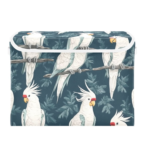 Parrot and Branch Large Storage Bins with Linen Collapsible Lid Storage Box 16.7 x 12.6 x 11.8in