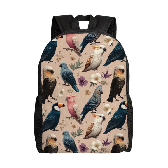 Parrot and floral pattern Backpack with 15 Inch Laptop Compartment,Water-Resistant Daypack, Large Capacity Backpack with Adjustable Breathable Shoulder Straps for Daily Use Travel Gym